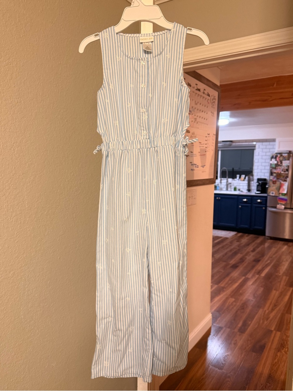 Rachel Zoe Girls Light Blue & White Striped Sleeveless Jumpsuit. Size 7/8